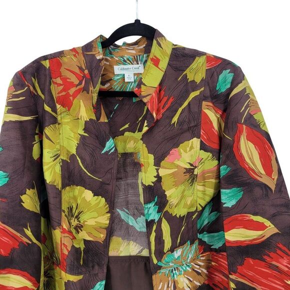 Vtg Womens Petites Silk Fall Floral Open Front Jacket Sz PL Multicolor Statement - Picture 4 of 9